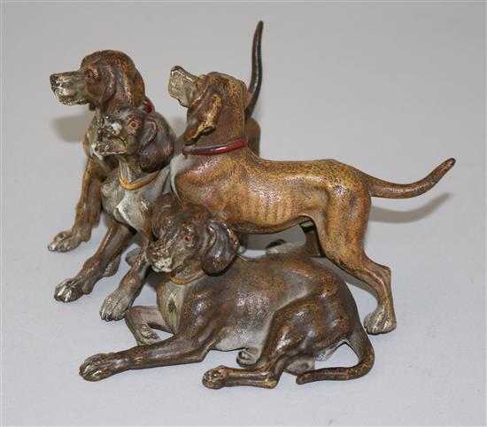 A late 19th century Austrian cold painted bronze group of four hounds, W.5in. H.3in.